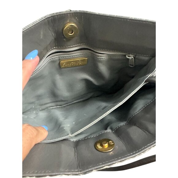 SAKS FIFTH AVENUE Vintage Gray Snakeskin Clutch Shoulder Handbag - Picture 5 of 12